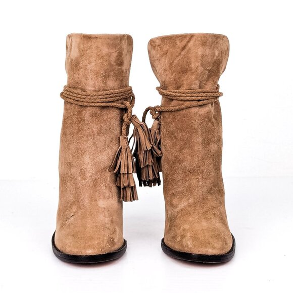 Joie Women Chap Taupe Soft Suede Tassel Slip-on Ankle Boots sz 7US EUR37 - Picture 2 of 8